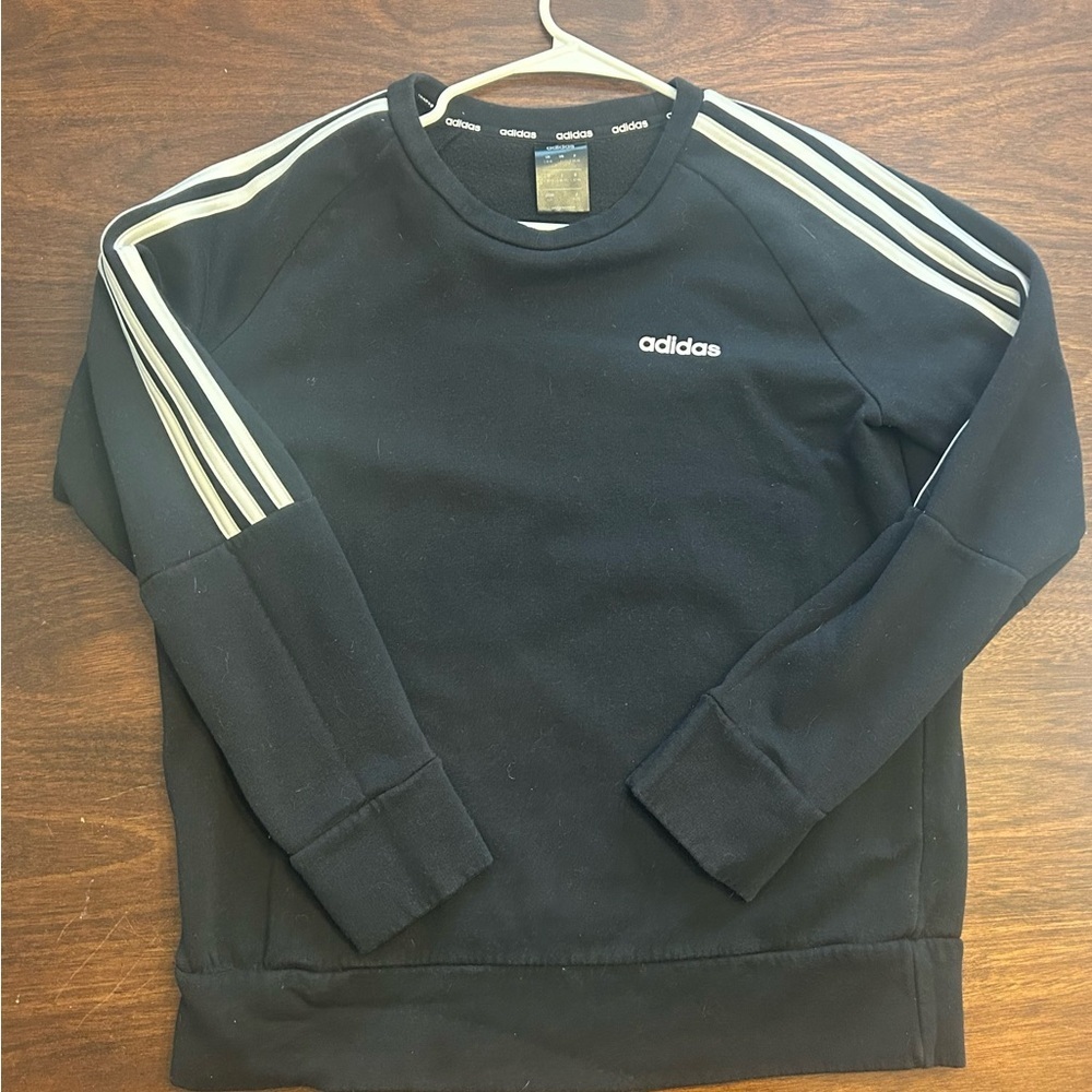 Adidas Women’s Black Crewneck Sweater with White Stripes